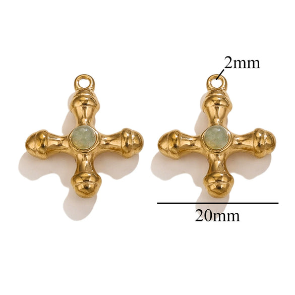 Stainless Steel Light Luxury Style Inlaid Natural Stone Cross Pendant Handmade Bracelet Necklace
