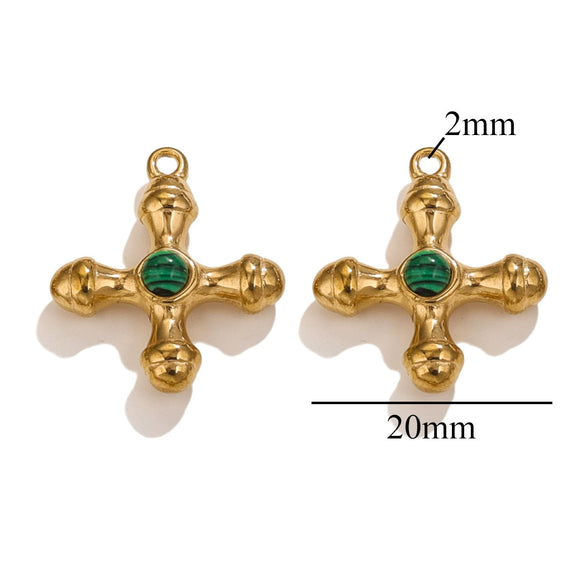 Stainless Steel Light Luxury Style Inlaid Natural Stone Cross Pendant Handmade Bracelet Necklace