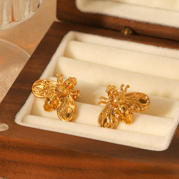 Stainless Steel Little Bee Earrings Ins Style Electroplated