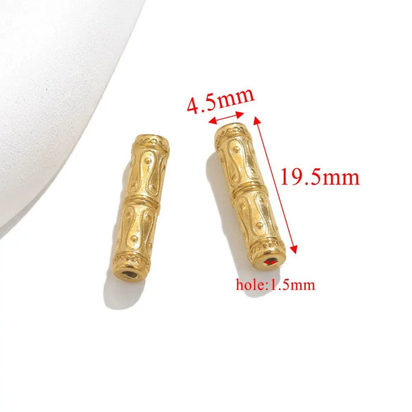 Stainless Steel Loose Beads Long Tube Shape Electroplated 18K Gold Vintage Necklace Diy Pendant Accessories