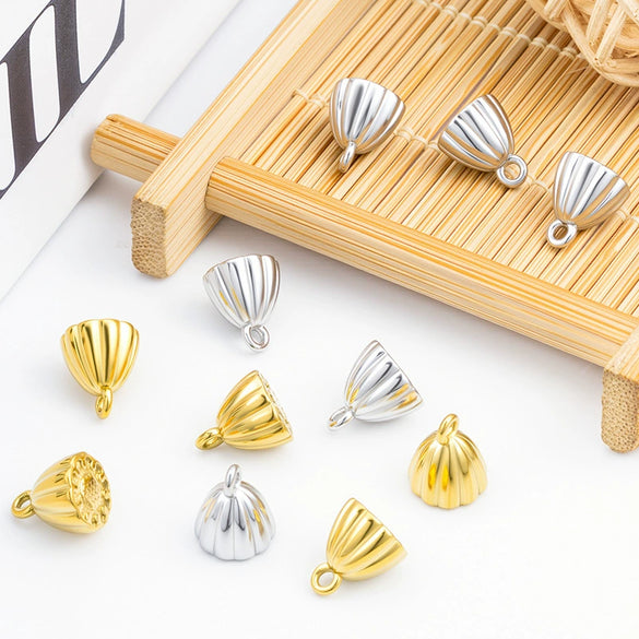 Stainless Steel Lotus Pendant Necklace Bracelet Diy Hand Rope Pendant Vacuum Color Retention Electroplated Gold