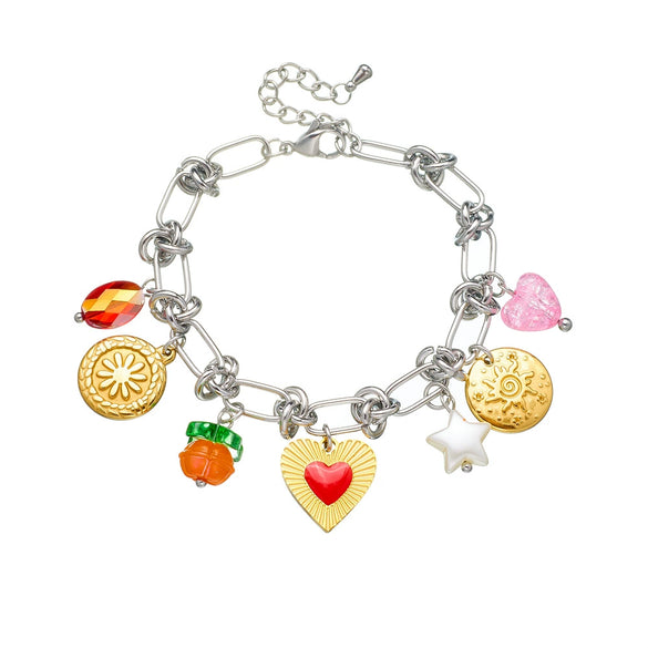 Stainless Steel Love Bow Round Plate Flower Pendant Stitching Electroplated Geometric And Heart Shape Women's Bracelet