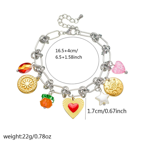 Stainless Steel Love Bow Round Plate Flower Pendant Stitching Electroplated Geometric And Heart Shape Women's Bracelet