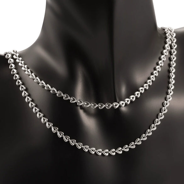Stainless Steel Love Chain Peach Heart Double Layer Three Dimensional Non Fading Necklace Bracelet