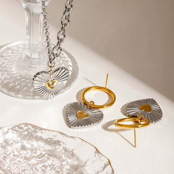 Stainless Steel Love Earrings Pendant Necklace Jewelry With Color Matching And Electroplating