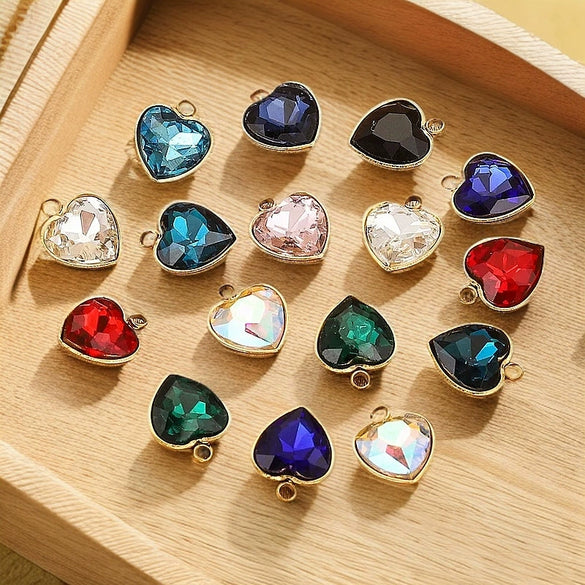 Stainless Steel Love Heart Crystal Pendant Accessories For Necklace And Earrings With Electroplating