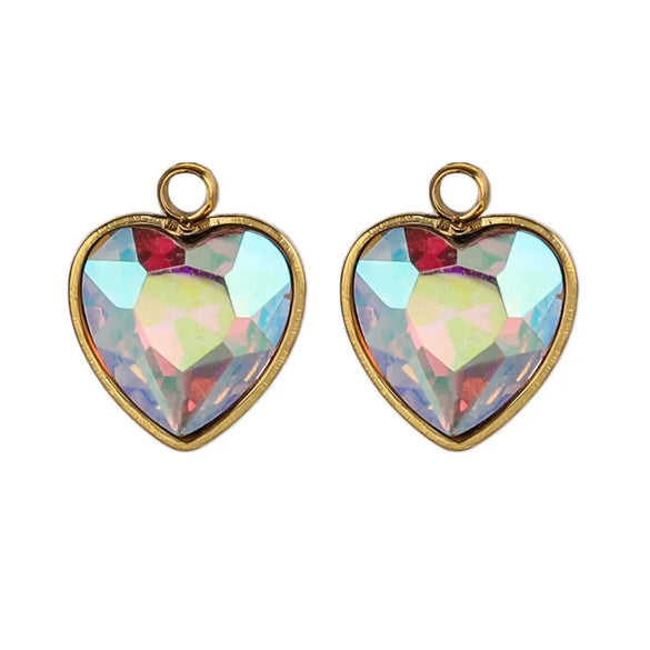 Stainless Steel Love Heart Crystal Pendant Accessories For Necklace And Earrings With Electroplating