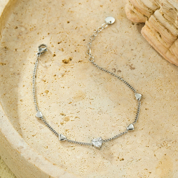 Stainless Steel Love Heart Inlaid Zircon Electroplated Bracelet For Women Fashion Jewelry