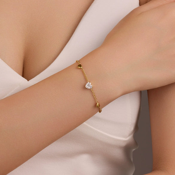 Stainless Steel Love Heart Inlaid Zircon Electroplated Bracelet For Women Fashion Jewelry