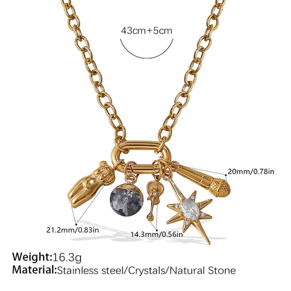 316L Stainless Steel Love Hollow Croissant Bracelet With Natural Stone Pearl Electroplating