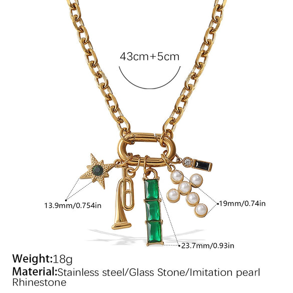 316L Stainless Steel Love Hollow Croissant Bracelet With Natural Stone Pearl Electroplating