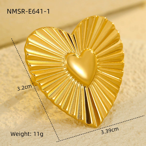 Stainless Steel Love Peach Heart Ring Electroplated Trendy Versatile Jewelry