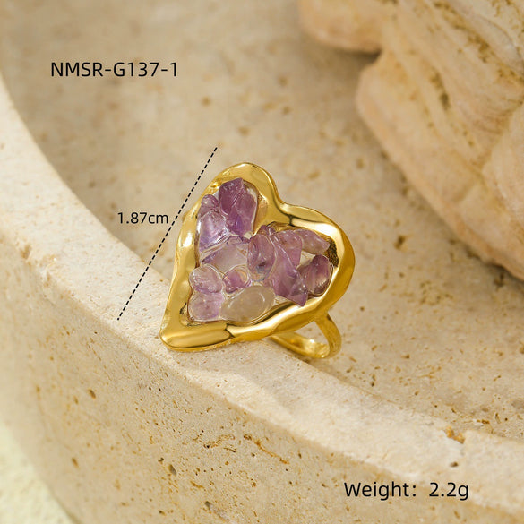 Stainless Steel Love Peach Heart Ring Electroplated Trendy Versatile Jewelry