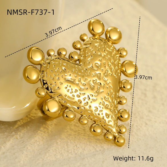 Stainless Steel Love Peach Heart Ring Electroplated Trendy Versatile Jewelry