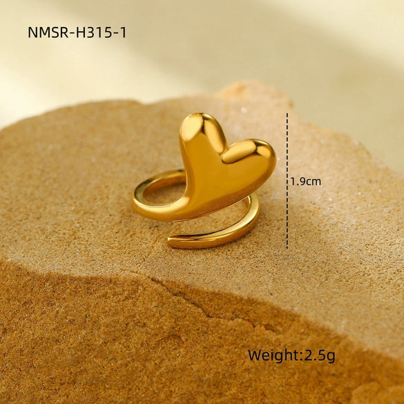 Stainless Steel Love Peach Heart Ring Electroplated Trendy Versatile Jewelry