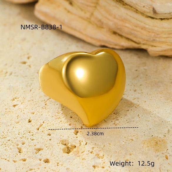 Stainless Steel Love Peach Heart Ring Electroplated Trendy Versatile Jewelry