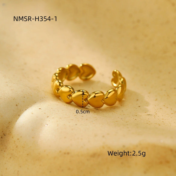 Stainless Steel Love Peach Heart Ring Electroplated Trendy Versatile Jewelry