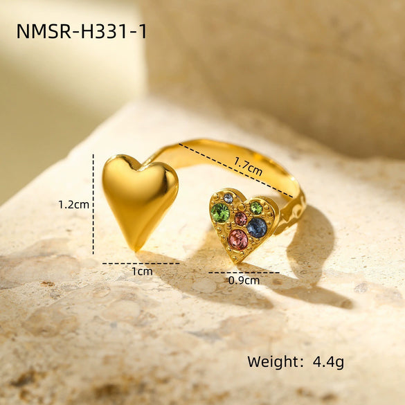 Stainless Steel Love Peach Heart Ring Electroplated Trendy Versatile Jewelry