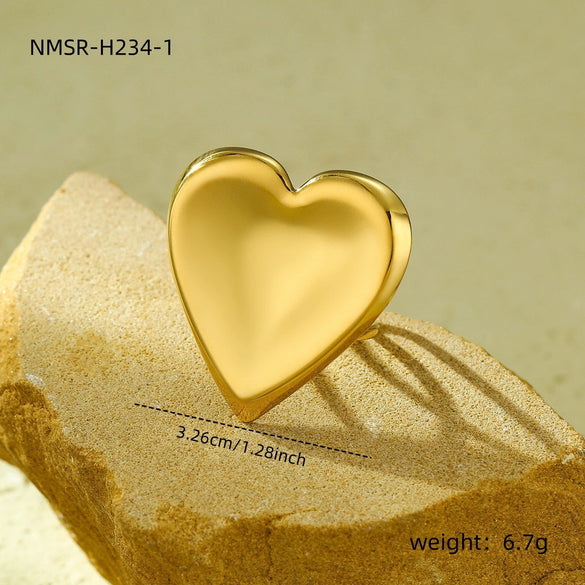 Stainless Steel Love Peach Heart Ring Electroplated Trendy Versatile Jewelry