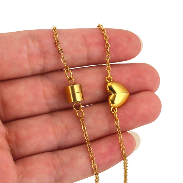 Stainless Steel Love Shape Magnetic Buckle Pendant Leather Bracelet Jewelry Making Accessories With Electroplating