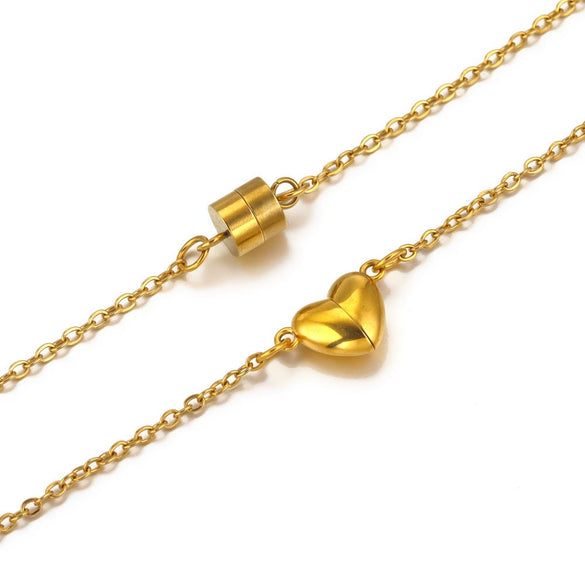 Stainless Steel Love Shape Magnetic Buckle Pendant Leather Bracelet Jewelry Making Accessories With Electroplating