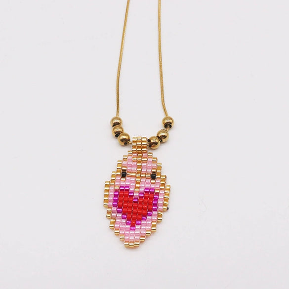 Stainless Steel Love Tag Necklace Hand Woven With Glass And Glaze