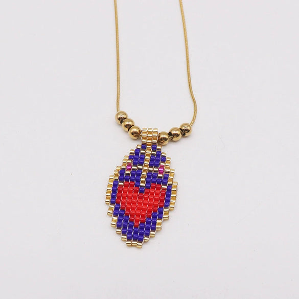 Stainless Steel Love Tag Necklace Hand Woven With Glass And Glaze