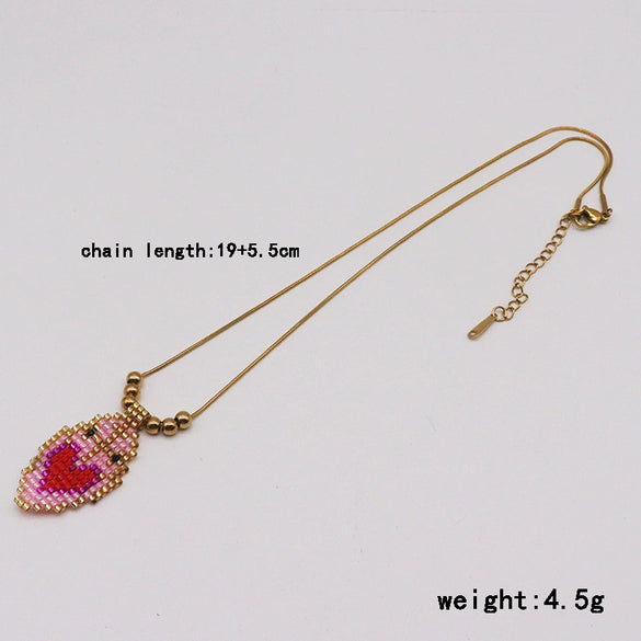 Stainless Steel Love Tag Necklace Hand Woven With Glass And Glaze