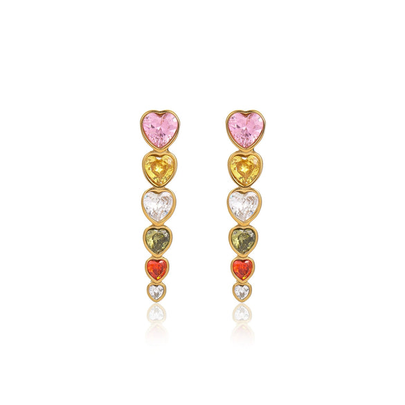 Stainless Steel Love Zircon Tassel Earrings Electroplated Minimalist Style For Women