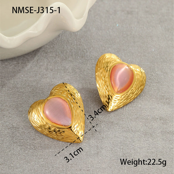 Stainless Steel Loveshaped Geometric Earrings And Open Rings Electroplated Fashion Jewelry For Women