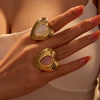 Stainless Steel Loveshaped Geometric Earrings And Open Rings Electroplated Fashion Jewelry For Women