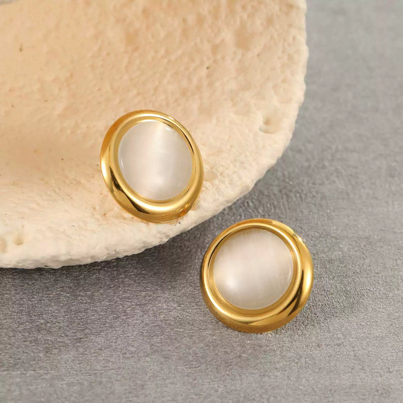 Stainless Steel Loveshaped Geometric Earrings And Open Rings Electroplated Fashion Jewelry For Women