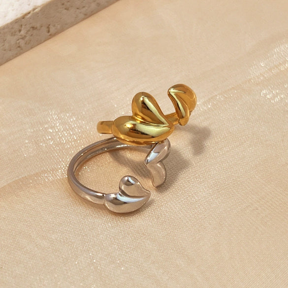 Stainless Steel Loveshaped Goldplated Ring Cold Style Asymmetric Open Ring