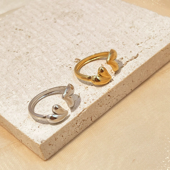 Stainless Steel Loveshaped Goldplated Ring Cold Style Asymmetric Open Ring