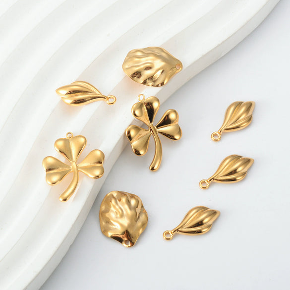 Stainless Steel Lucky Grass Shell Leaf Electroplated Handmade Jewelry Accessories Pendant Necklace Earrings