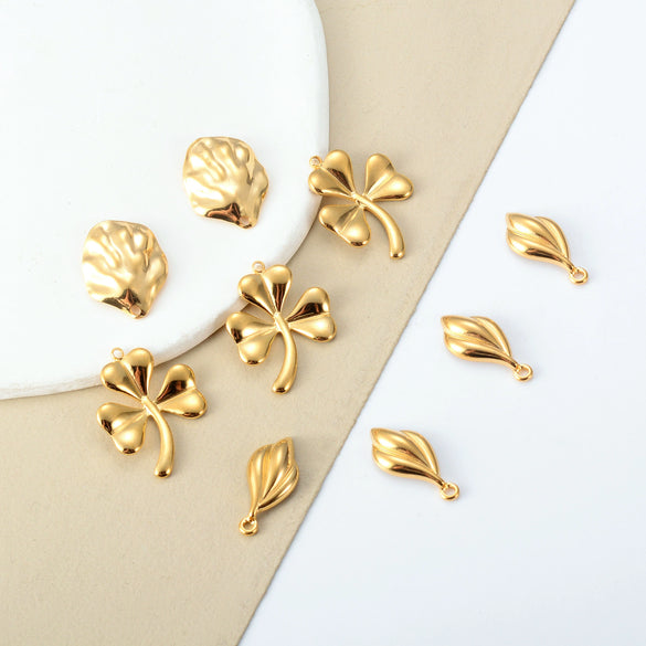 Stainless Steel Lucky Grass Shell Leaf Electroplated Handmade Jewelry Accessories Pendant Necklace Earrings