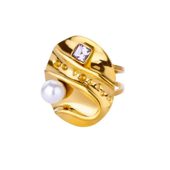 Stainless Steel Luxury Women's Ring With Colorful Enamel Sunflower And Drop Shape Electroplated