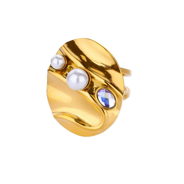 Stainless Steel Luxury Women's Ring With Colorful Enamel Sunflower And Drop Shape Electroplated