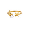 Stainless Steel Luxury Women's Ring With Colorful Enamel Sunflower And Drop Shape Electroplated
