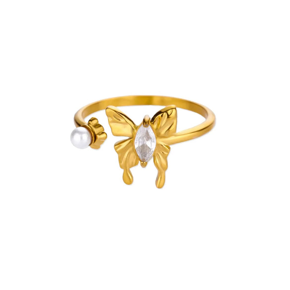 Stainless Steel Luxury Women's Ring With Colorful Enamel Sunflower And Drop Shape Electroplated