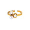 Stainless Steel Luxury Women's Ring With Colorful Enamel Sunflower And Drop Shape Electroplated