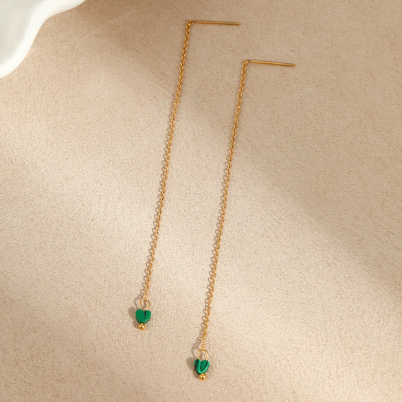 Stainless Steel Malachite Geometric Love Earrings Electroplated 18K Gold Women's Minimalist Fashion