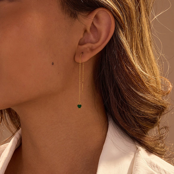 Stainless Steel Malachite Geometric Love Earrings Electroplated 18K Gold Women's Minimalist Fashion