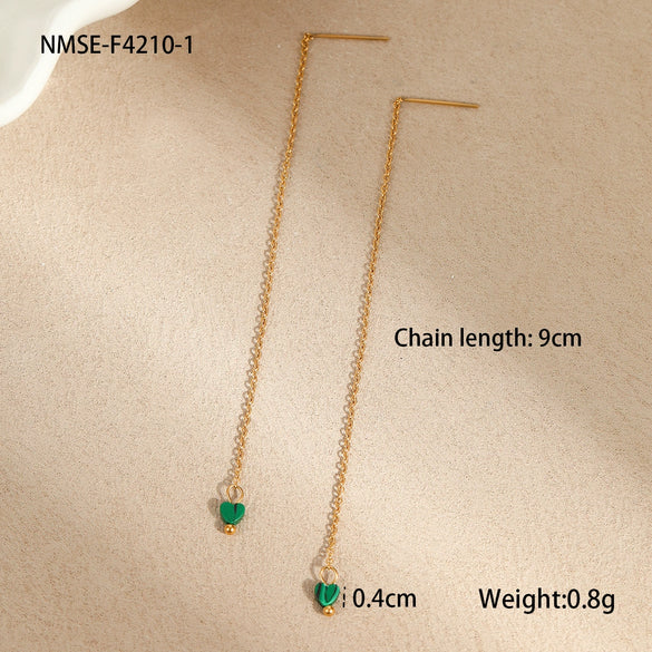 Stainless Steel Malachite Geometric Love Earrings Electroplated 18K Gold Women's Minimalist Fashion