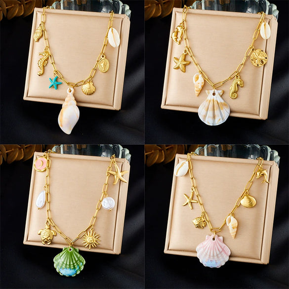 Stainless Steel Marine Life Animal Zodiac Pendant Necklace With Electroplating Little Fresh Style