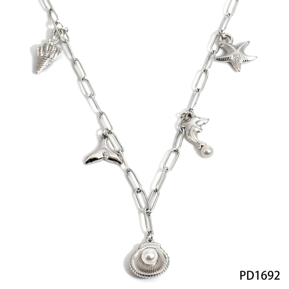 Stainless Steel Marine Life Pendant Necklace Bracelet Anklet Jewelry With Electroplating And Cross Chain