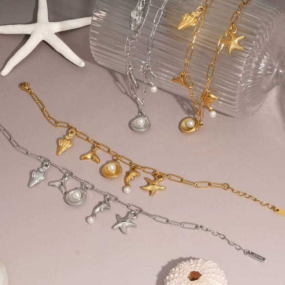Stainless Steel Marine Life Pendant Necklace Bracelet Anklet Jewelry With Electroplating And Cross Chain