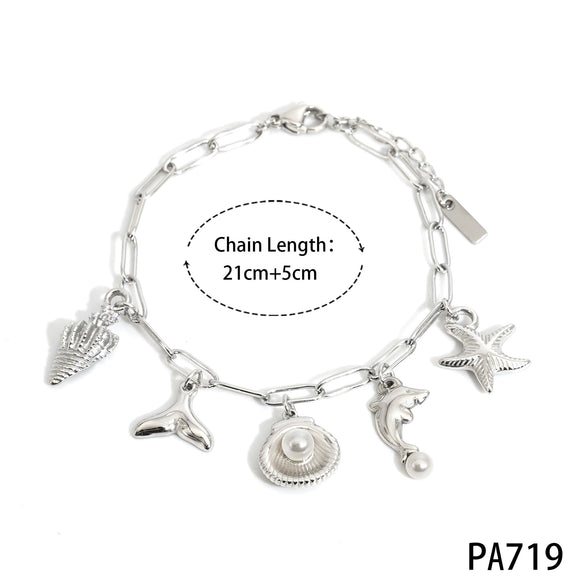 Stainless Steel Marine Life Pendant Necklace Bracelet Anklet Jewelry With Electroplating And Cross Chain