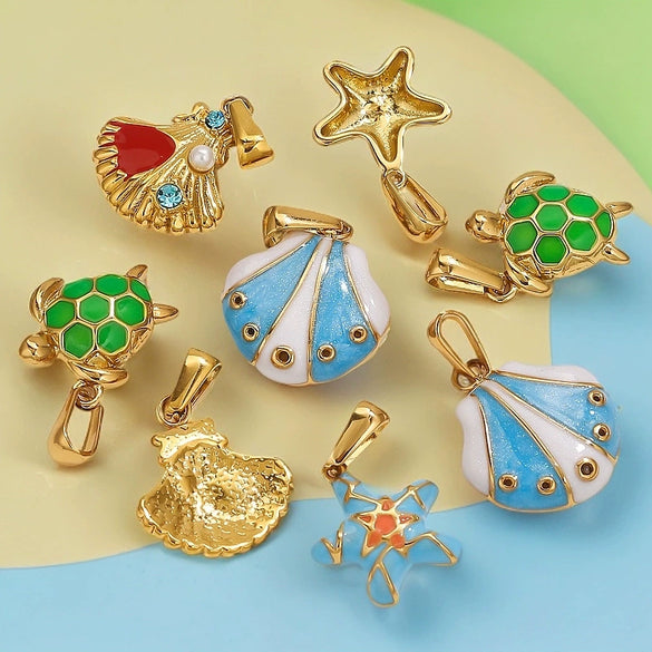Stainless Steel Marine Organisms Turtle Shell Creative Pearl Shell Jewelry Accessories Pendant With Electroplating