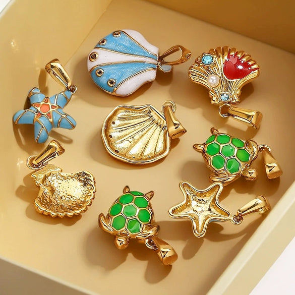 Stainless Steel Marine Organisms Turtle Shell Creative Pearl Shell Jewelry Accessories Pendant With Electroplating